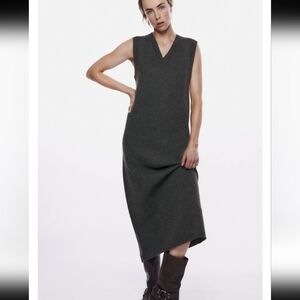 Zara Charcoal Sleeveless 100% Wool Vest Midi Dress